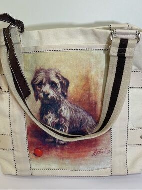 Rebecca Ray Heavy Canvas Tote Bag American Couture Handbag Terrier Dog EUC Rare